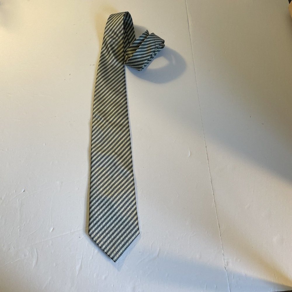 Ermenegildo Zegna  Silk Silver Blue  Tie  58” X 3 & 6/8 Striped - Picture 5 of 15
